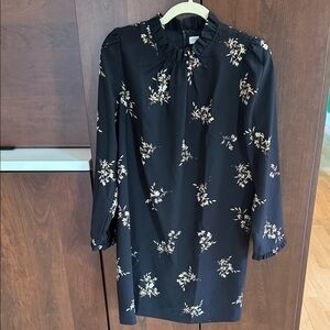 J. Crew Black Floral Long Sleeve Dress